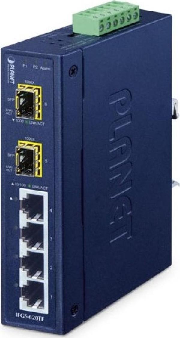 Industrial 4-Port 10/100BASE-TX + 2-Port 1000BASE-X SFP Ring Ethernet Switch (-40 to 75 degree C, du - Image 1