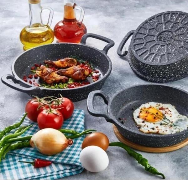 Eda 3 lü granit döküm sahan tava seti - yanmaz yapışmaz 18/20/22 cm 3 boy - Image 1
