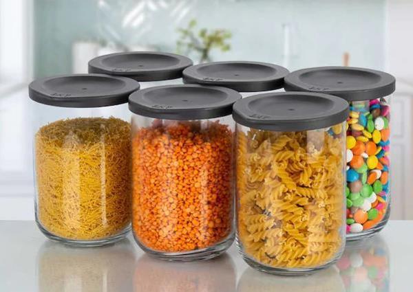 Lav duo saklama kabı 6 lı - cam kavanoz erzak saklama kabı seti takımı gri 1000 ml. - Image 1