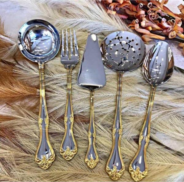 Nehir lalezar gold servis takımı seti 5 prç.kepçe kaşık kevgir seti  - Image 1