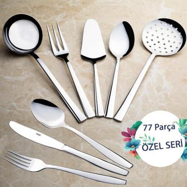 Nehir sahra kaşık çatal takımı - 77 prç. kaşık çatal servis takımı seti 12 kişilik - Image 1
