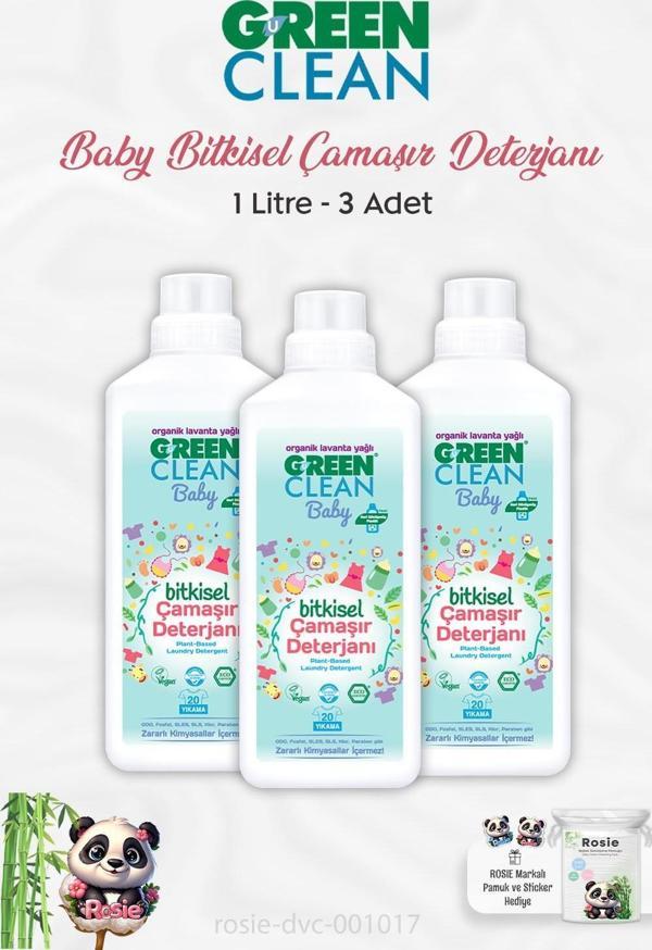 3 Adet Green Clean Baby Bitkisel Çamaşır Deterjanı 1 lt ve ROSIE - Image 1