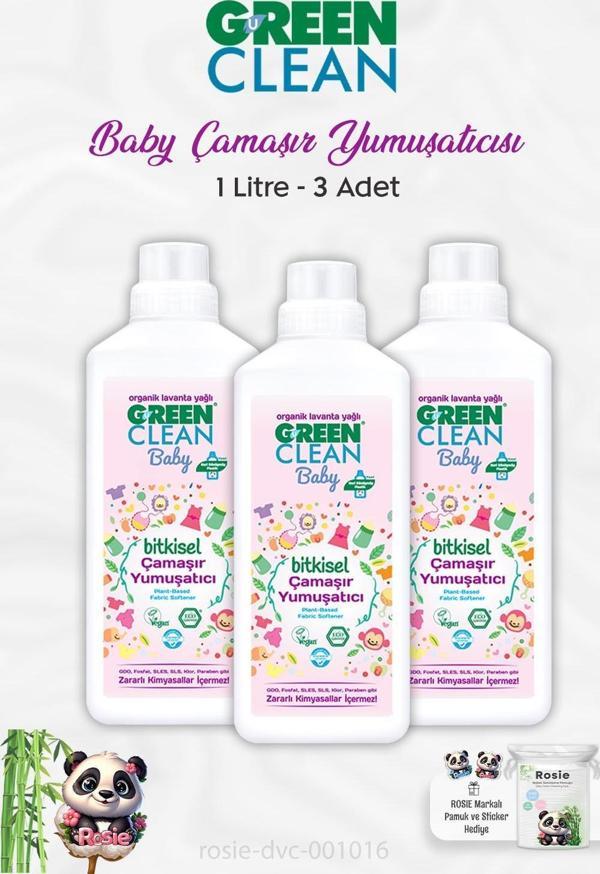 3 Adet Green Clean Baby Bitkisel Çamaşır Yumuşatıcı Lavanta Yağlı 1 lt ve ROSIE - Image 1