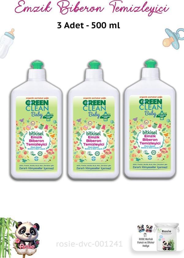 3 Adet Green Clean Baby Bitkisel Emzik Biberon Temizleyici 500 ml ve ROSIE - Image 1