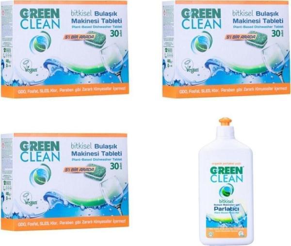 Green Clean 30'lu Bulaşık Makinesi Tablet x 4 Adet ve Parlatıcı 500 ml - Image 1