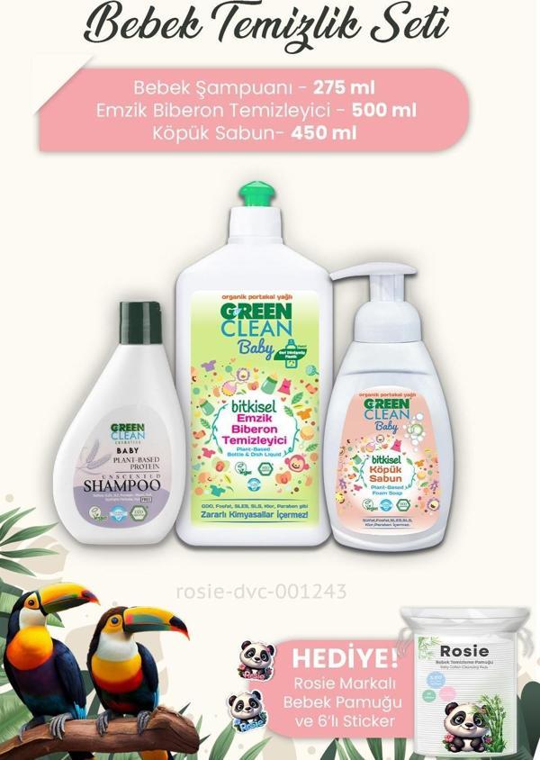 Green Clean 3'lü Bebek Temizlik Seti ve Bebek Pamuğu ROSIE - Image 1