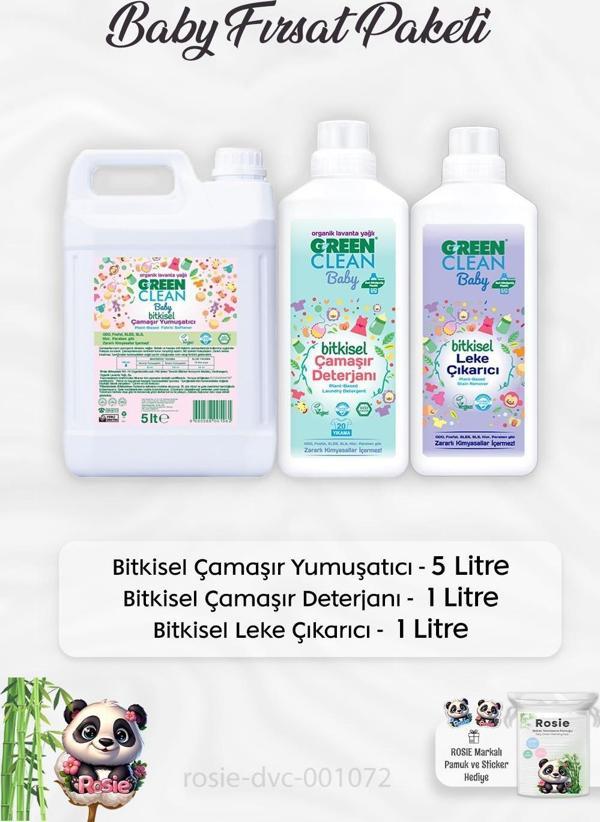 Green Clean Baby  Çamaşır Yumuşatıcı 5 lt, Çamaşır Deterjanı 1lt, Leke Çıkarıcı 1lt ve ROSIE - Image 1
