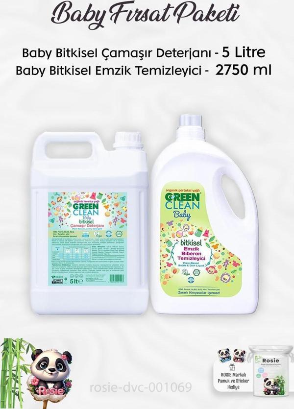 Green Clean Baby Emzik Biberon Temizleyici 2750 ml, Baby Çamaşır Deterjanı 5 lt ve ROSIE - Image 1