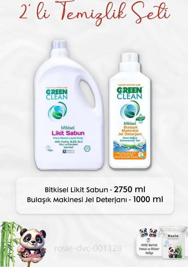 Green Clean Bitkisel Likit Sabun 2750 ml, B.Makinesi Jel Deterjanı 1 lt ve ROSIE - Image 1