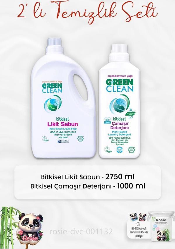 Green Clean Bitkisel Likit Sabun 2750 ml, Çamaşır Deterjanı 1 lt ve ROSIE - Image 1