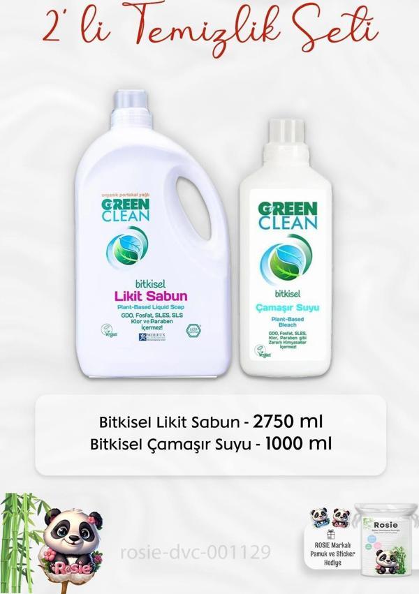 Green Clean Bitkisel Likit Sabun 2750 ml, Çamaşır Suyu 1 lt ve ROSIE - Image 1