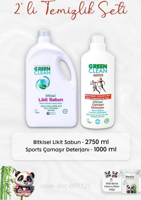 Green Clean Bitkisel Likit Sabun 2750 ml, Sports Çamaşır Deterjanı 1 lt ve ROSIE - Image 1