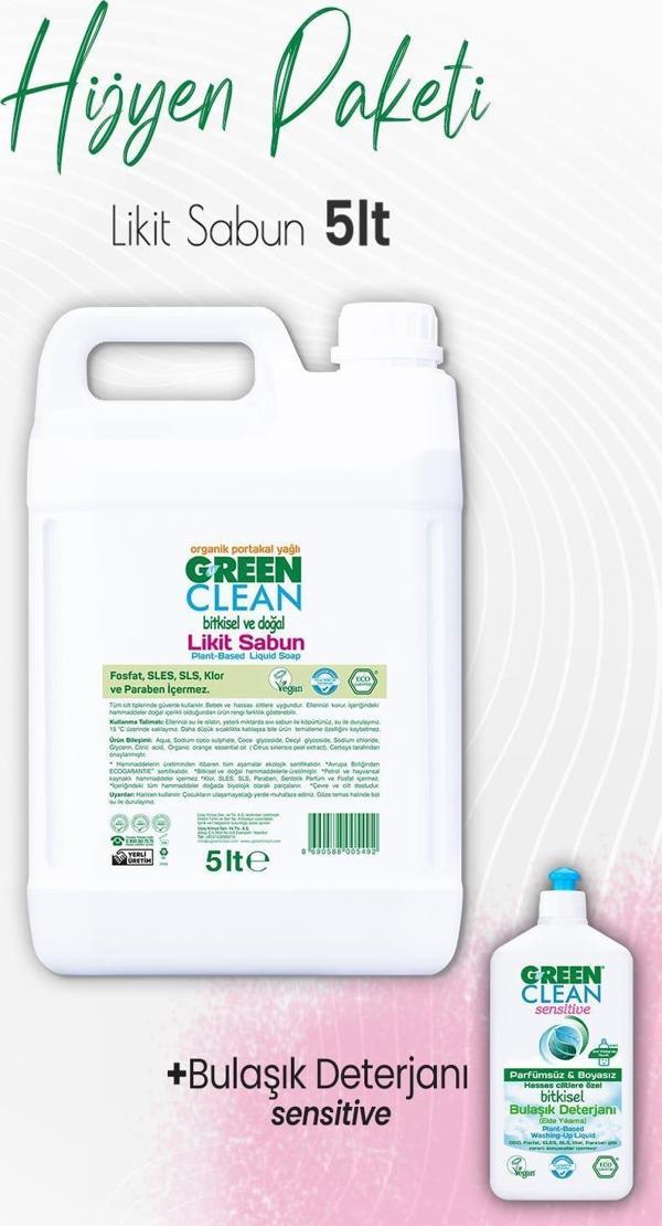 Green Clean Bitkisel Likit Sabun Portakal 5 lt ve Bulaşık Deterjanı 500 ml - Image 1