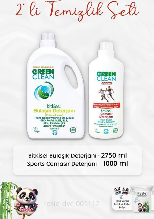 Green Clean Bulaşık Deterjanı 2750 ml, Sports Çamaşır Deterjanı ve ROSIE - Image 1