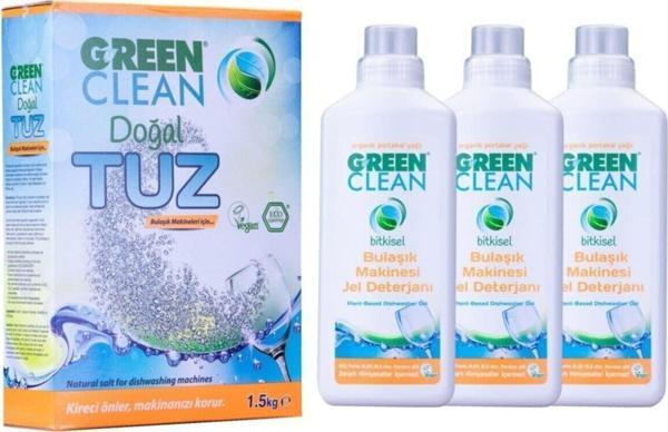 Green Clean Bulaşık Makinesi Jel Deterjan 1000 ml x 3 Adet ve Makine Tuzu 1,5 Kg - Image 1