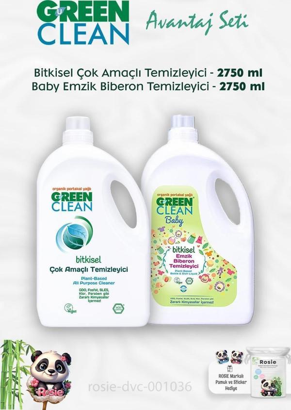 Green Clean Çok Amaçlı Temizleyici Portakal Yağlı 2.75 kg, Emzik Temizleyici 2,75 kg ve ROSIE - Image 1