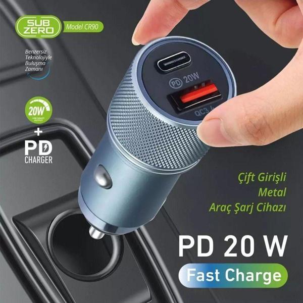 Subzero Cr90 20W Uyumlu 3.4A Hızlı Pd Usb Çıkışlı Araç Şarj Başlığı - Image 1