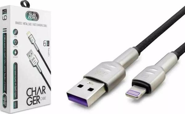 Subzero İphone 14 Plus Cl51 Metal Başlık Hasır 6A Lightning Hızlı Şarj Data Kablosu 1Mt - Image 1