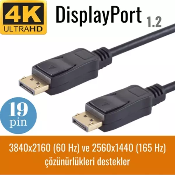 IRENIS DisplayPort Kablo - 19 pin - 165 Hz destekli - 21 Gbit - Image 1