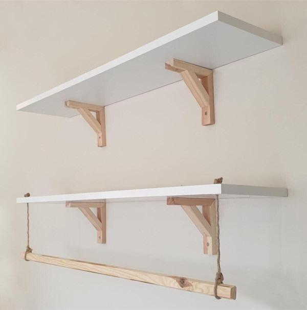 2'li Halatlı Askılı Ahşap-beyaz Dekoratif Duvar Rafı Derinlik90x 20 cm - Image 1