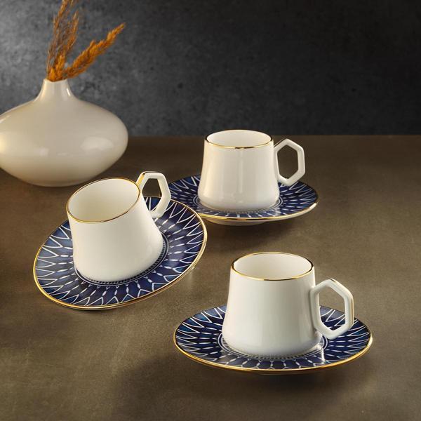 Sandro Moreno 1453 Deep Blue Geometrik Gold 12 Parça 6 Kişilik Kahve Fincan Takımı 90 ml - Image 1