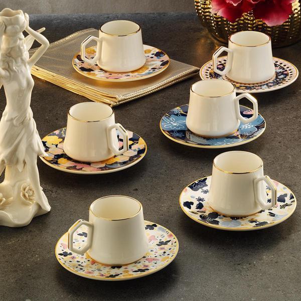 Sandro Moreno 1453 Potpuri Double Geometrik Gold 12 Parça 6 Kişilik Kahve Fincan Takımı 120 ml - Image 1