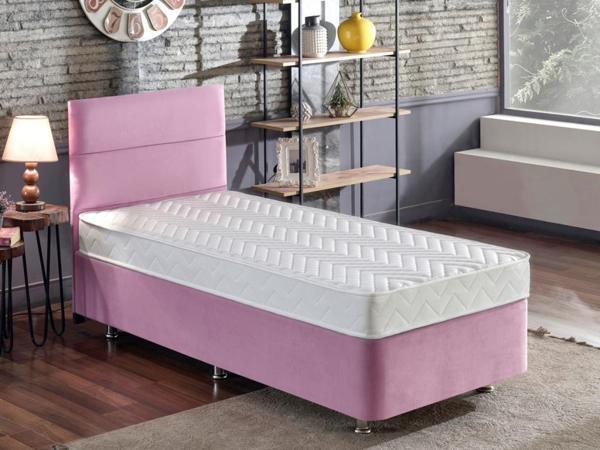Niron Pinky 100x200 Tek Kişilik Yatak Seti - Pembe Kumaş Baza, Başlık ve Yatak Takımı - Image 1
