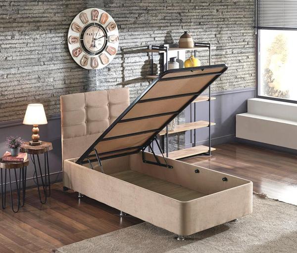Niron Polo Baza ve Başlık Seti -100x200 cm Tek Kişilik Sütlü Kahve Kumaş Baza ve Başlığı Soho Kumaş - Image 1