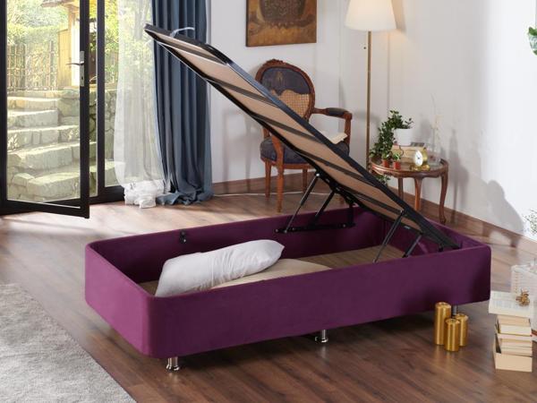 Niron Purple Baza - 80x180 cm Tek Kişilik Sandıklı Mor Kumaş Baza Silinebilir Soho Kumaş - Image 1