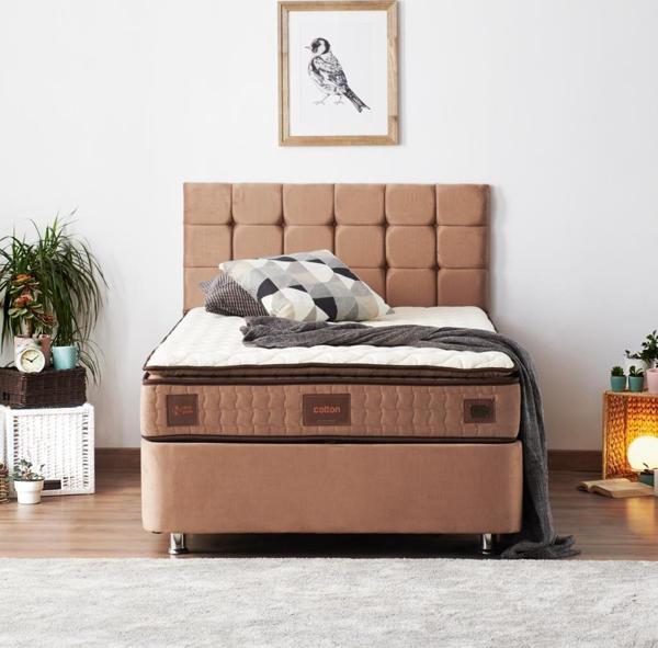 W. Cotton 120x200 cm Tek Kişilik Pedli Yatak Baza Başlık Takımı - Kumaş Baza, Başlık ve Yatak Seti - Image 1