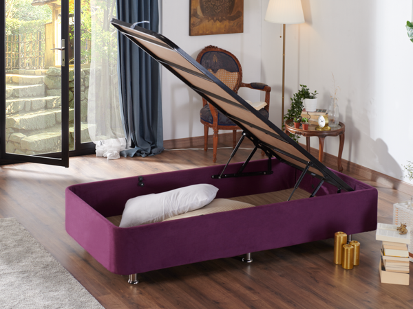 Niron Purple Baza 100x200 cm Tek Kişilik Sandıklı Mor Kumaş Baza Silinebilir Soho Kumaş - Image 1