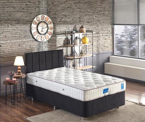 Niron Juliette 120x200 Bir Buçuk Kişilik Lüks Yatak Seti - Siyah Kumaş Baza, Başlık ve Yatak Takımı - Image 1