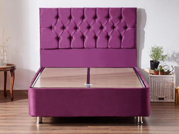 Niron Purple Baza ve Başlık Seti 120x200 cm Tek Kişilik Sandıklı Mor Kumaş Baza ve Başlığı  - Image 1