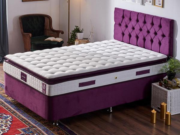 Niron Purple Yatak Seti 120x200 cm Tek Kişilik Yatak Baza Başlık Takımı - Orta Sert Yatak Mor Baza ve Başlığı - Image 1