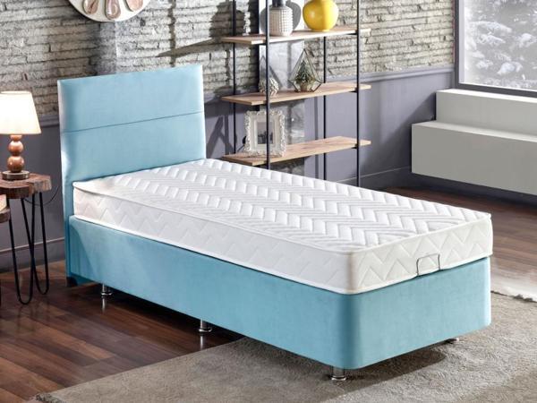 Niron Cozy 100x200 Tek Kişilik Yatak Seti - Mavi Kumaş Baza, Başlık ve Yatak Takımı - Image 1