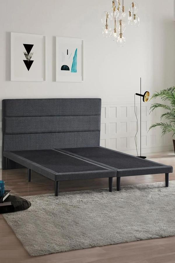 Niron Slim Baza ve Başlık Takımı 140x200 Çift Kişilik Gri Kumaş Kaplı Metal Karyola ve Başlık Seti - Image 1