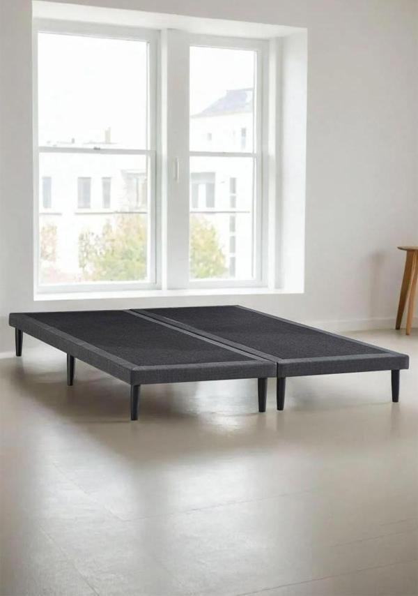 Niron Slim Karyola 200x200 Çift Kişilik Baza, Metal İskeletli Yüksek Ayaklı Koyu Gri Keten Kumaşlı - Image 1