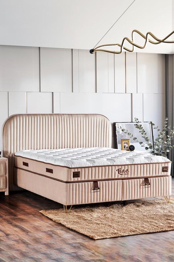 Line Visco Lüks Yatak Baza ve Başlık Seti 90x190 cm Tek Kişilik Yatak, Baza ve Başlık Takımı Krem - Image 1