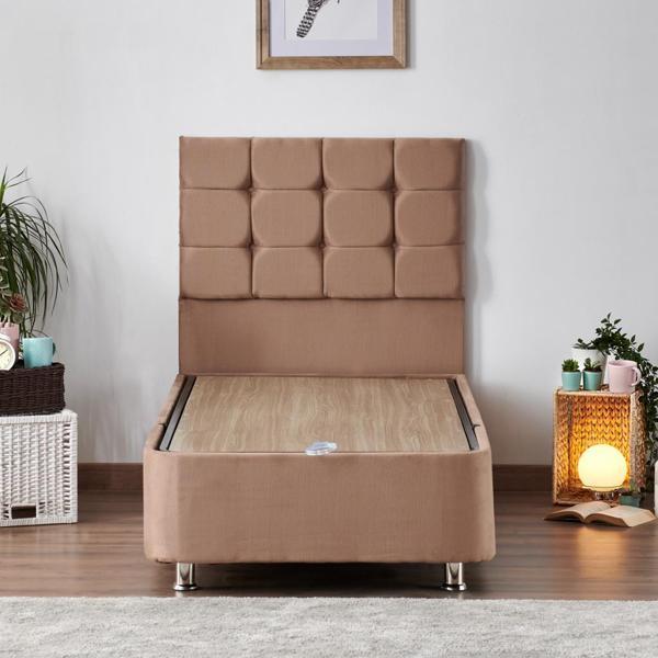 Niron Rama Baza ve Başlık Seti 100x200 cm Tek Kişilik Sütlü Kahve Kumaş Baza ve Başlığı Soho Kumaş - Image 1