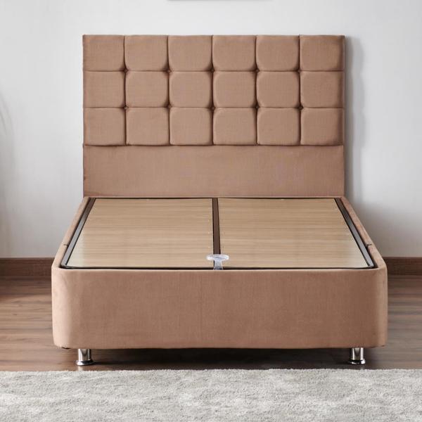 Niron Rama Baza ve Başlık Seti 120x200 cm Tek Kişilik Sütlü Kahve Kumaş Baza ve Başlığı Soho Kumaş - Image 1