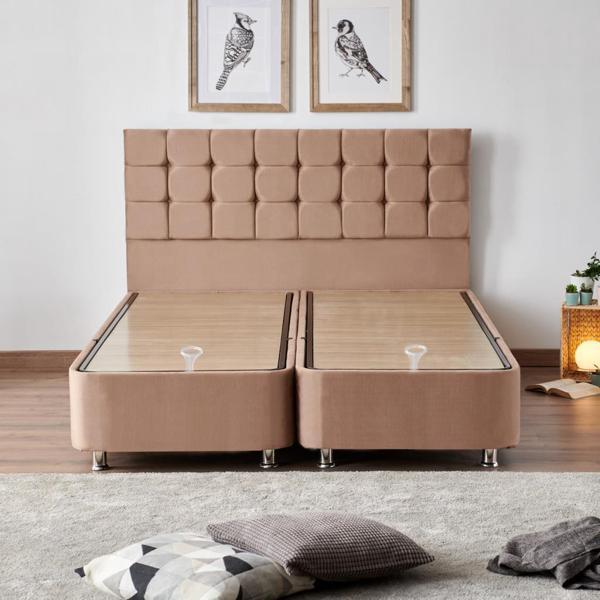 Niron Rama Baza ve Başlık Seti 180x200 cm Çift Kişilik Sütlü Kahve Kumaş Baza ve Başlığı Soho Kumaş - Image 1