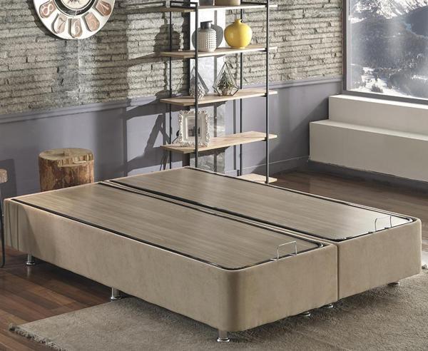 Niron Ela Baza -200x200 cm Çift Kişilik Sandıklı Sütlü Kahve Kumaş Baza Silinebilir Soho Kumaş - Image 1