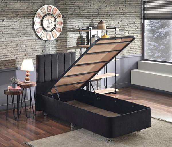 Niron Ela Baza ve Başlık Seti - 80x200 cm Tek Kişilik Siyah Kumaş Baza ve Başlığı Silinebilir Soho Kumaş - Image 1