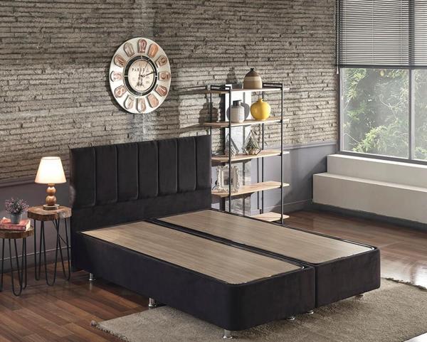 Niron Ela Baza ve Başlık Seti 200x200 cm Çift Kişilik Siyah Kumaş Baza ve Başlığı Silinebilir Soho Kumaş - Image 1