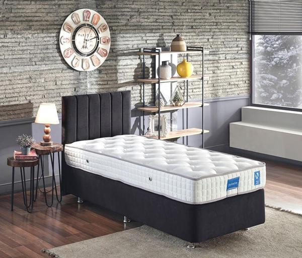 Niron Juliette 100x200 cm Tek Kişilik Lüks Yatak Seti - Siyah Kumaş Baza, Başlık ve Yatak Takımı - Image 1