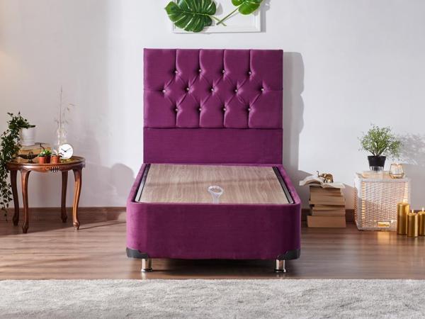 Niron Violet Baza ve Başlık Seti - 80x200 cm Tek Kişilik Sandıklı Mor Kumaş Baza ve Başlığı  - Image 1