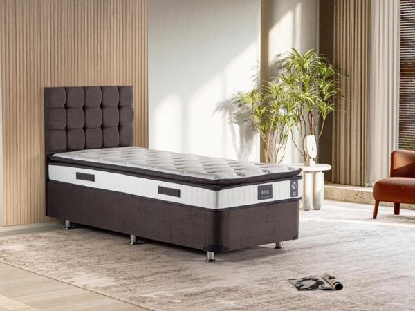 Niron King 90x190 Tek Kişilik Yatak Seti, Füme Yatak Baza Başlık Takımı  - Image 1
