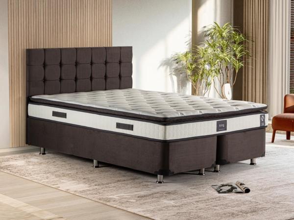 Niron King Yatak Seti 160x200 Çift Kişilik Yatak Baza Başlık Takımı Füme - Image 1