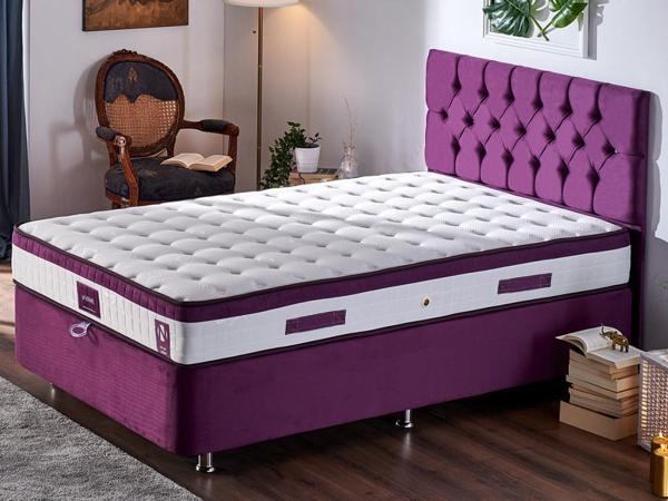 Niron Violet Yatak Seti 120x200 cm Tek Kişilik Yatak Baza Başlık Takımı - Orta Sert Yatak Mor Baza ve Başlığı - Image 1
