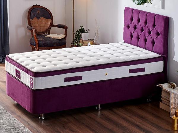 Niron Violet Yatak Seti 90x200 cm Tek Kişilik Yatak Baza Başlık Takımı - Orta Sert Yatak Mor Baza ve Başlığı - Image 1